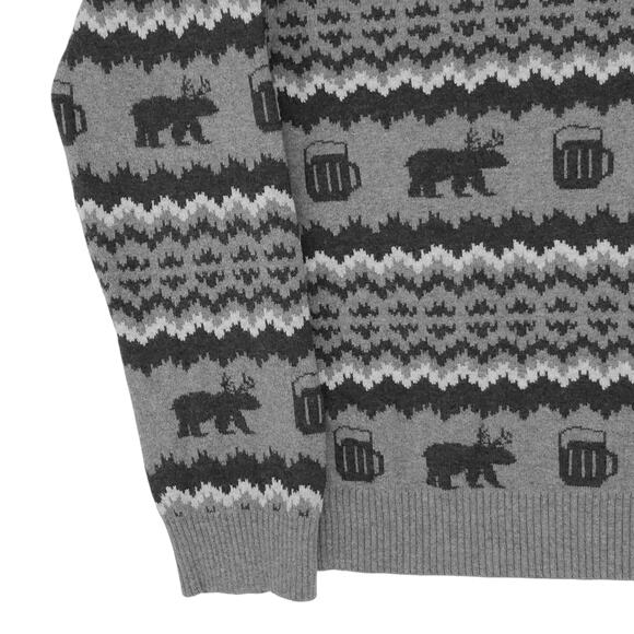GH Bass Sweater Mens Small Crewneck Pullover Moose Beer Mug Wool Blend Novelty - Picture 10 of 11
